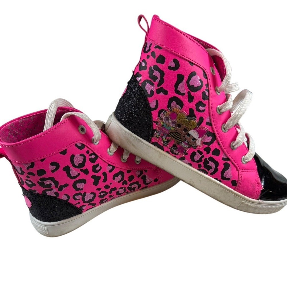 LOL Surprise Girls Pink Leopard Print High‎ Top Sneakers Glitter Hearts